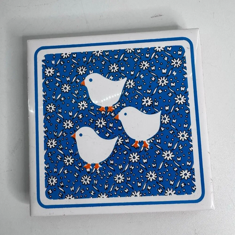 Tile Trivet Set Of 4 Vintage Coasters Ceramic Farm Animals Pig-Cow-Chicken-Duck